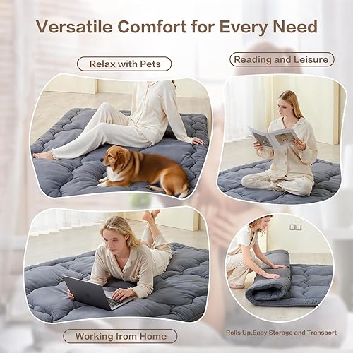 Miniatura 7 de SAPHREAS Japanese Futon Mattress Floor Mattress, 4" Foldable Roll Up Bed Mattress Topper with Elastic Straps, Tatami Mat Sleeping Pad for Camping,