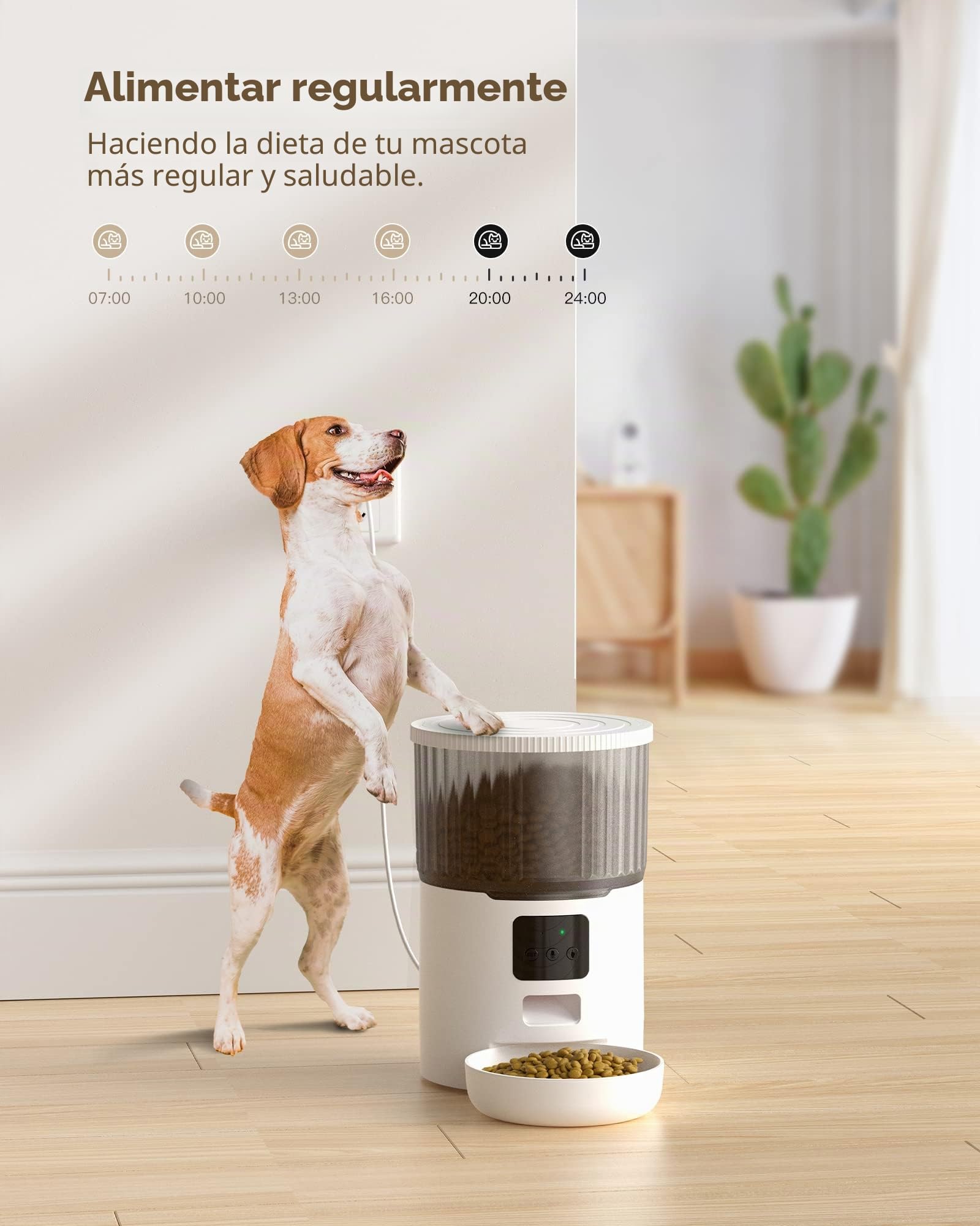 UIOOQ Comedero Gato Automatico WiFi, 4L Dispensador Comida para Perro/Gato con Grabación 10s,Programa Personalizado de Alimentación Automática,10Comidas Diarias,Tapa de Cierre Giratoria,Blanco