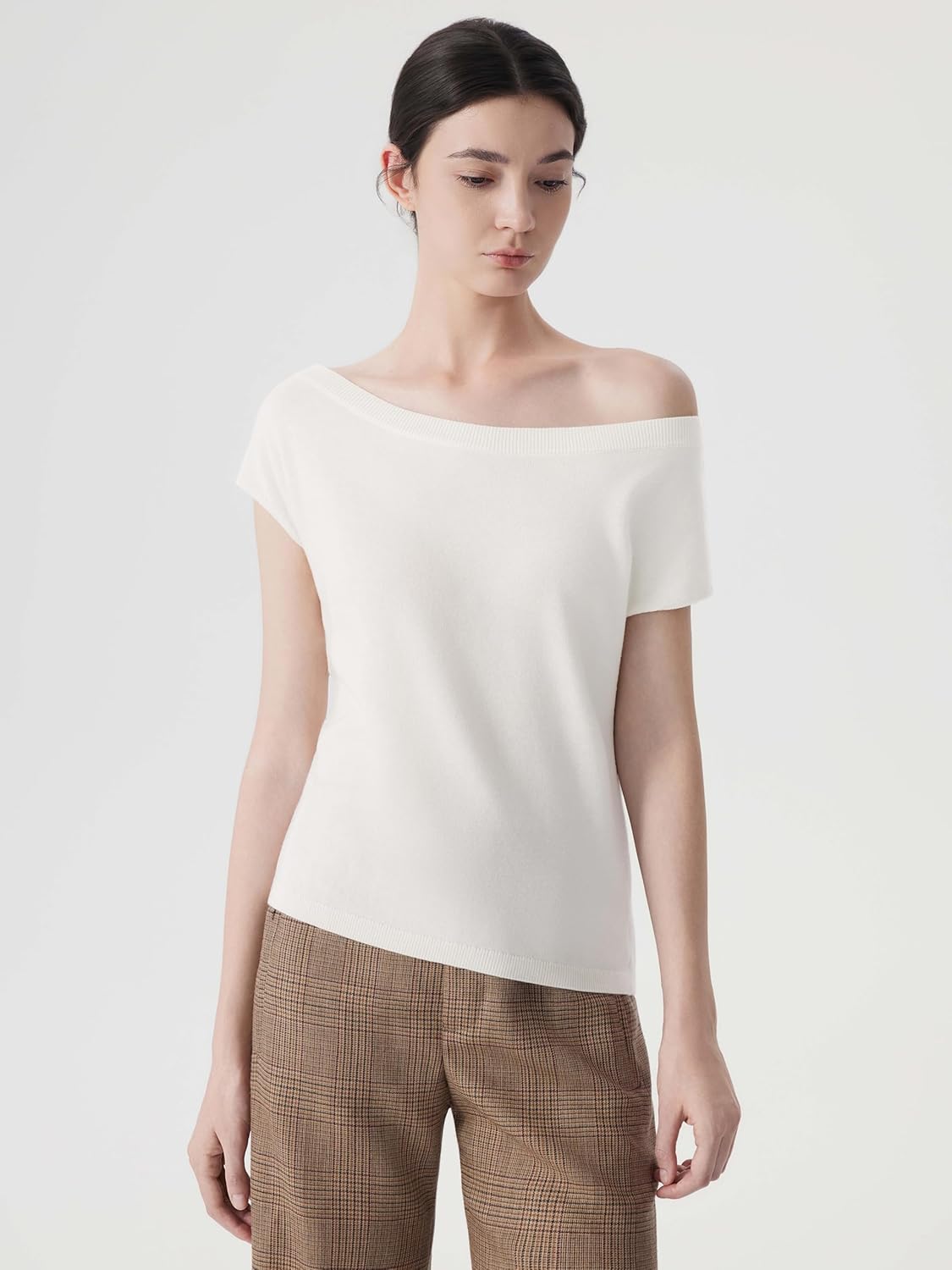 SUUKSESS Women Silk Cashmere Blend Off The Shoulder Tops Summer Lightweight Knit Trendy Sweaters Loose Fit Shirts - Image 6