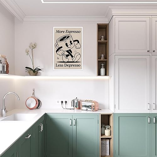Miniatura 4 de Taza de café negra retro para bebidas, arte de pared, expreso, con citas de menos depresso, carteles de lienzo, bonitos estampados de barra de café,