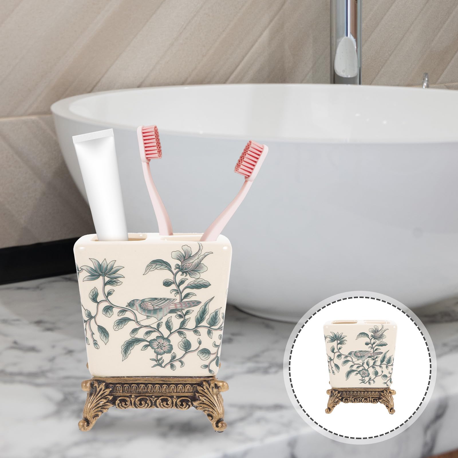 Supporto Porta Spazzolini e Dentifricio in Ceramica, Stile Vintage Europeo, Design Multi-funzionale per Bagno di Casa, per Famiglie e Uso Domestico