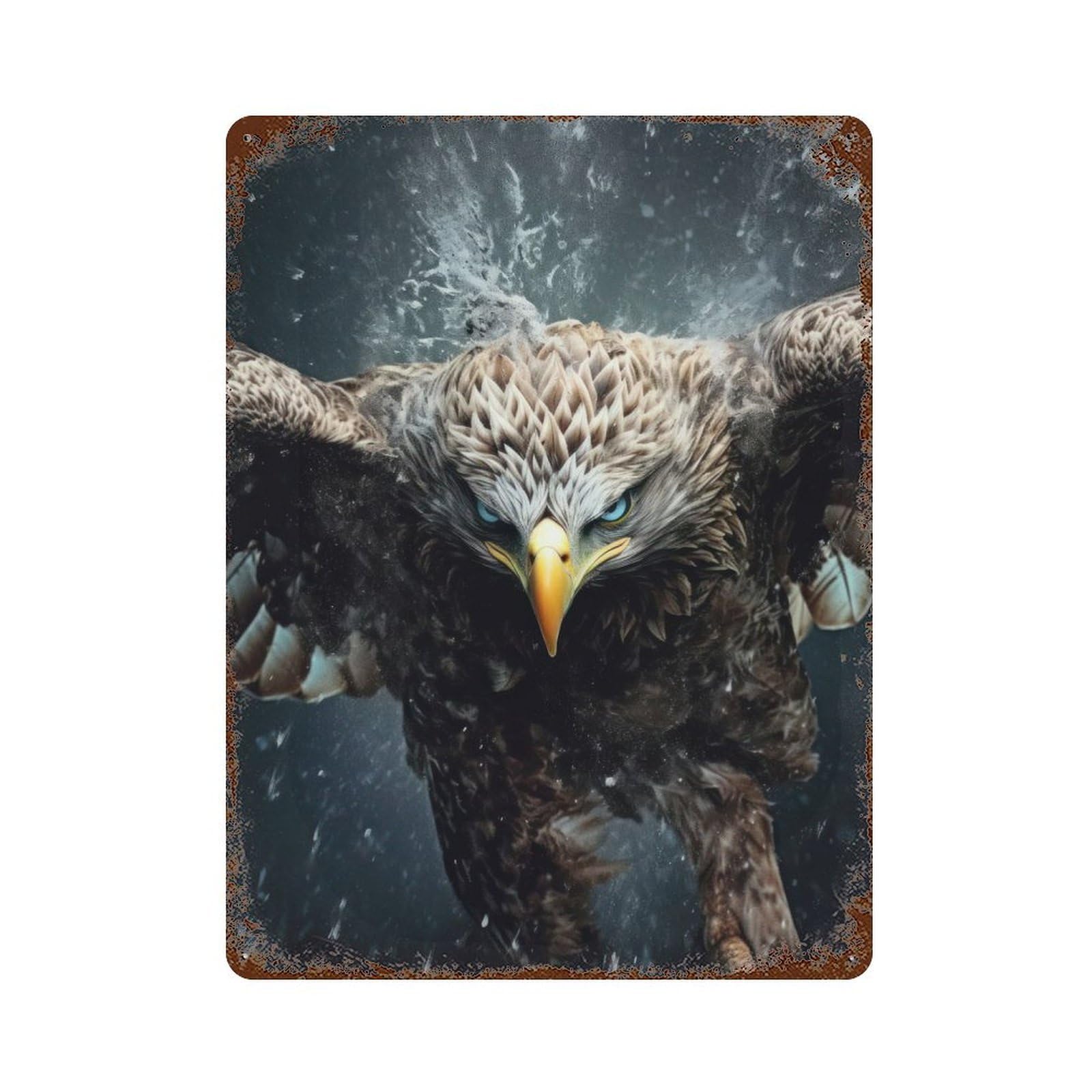 Flying Eagle in Wild Rust Effect Tin Sign 15.7"x11.8", Ideal for Cafe, Home Bar And Lounge Decor