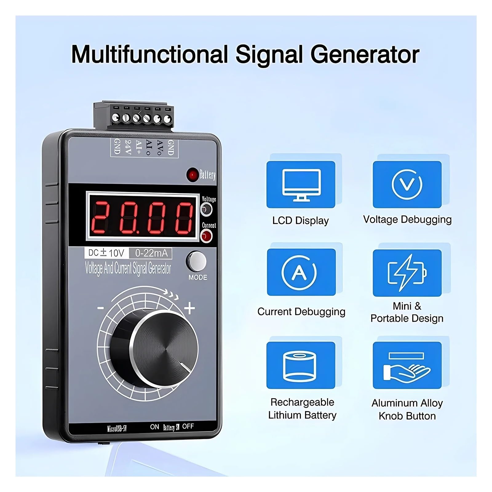 Hochpräziser DC 0-10V 4-20mA Analoggenerator, einstellbare Spannung, Strom 0-5V/3V/1V 0-22mA Debugging-Kalibrator (Size : Without Battery)