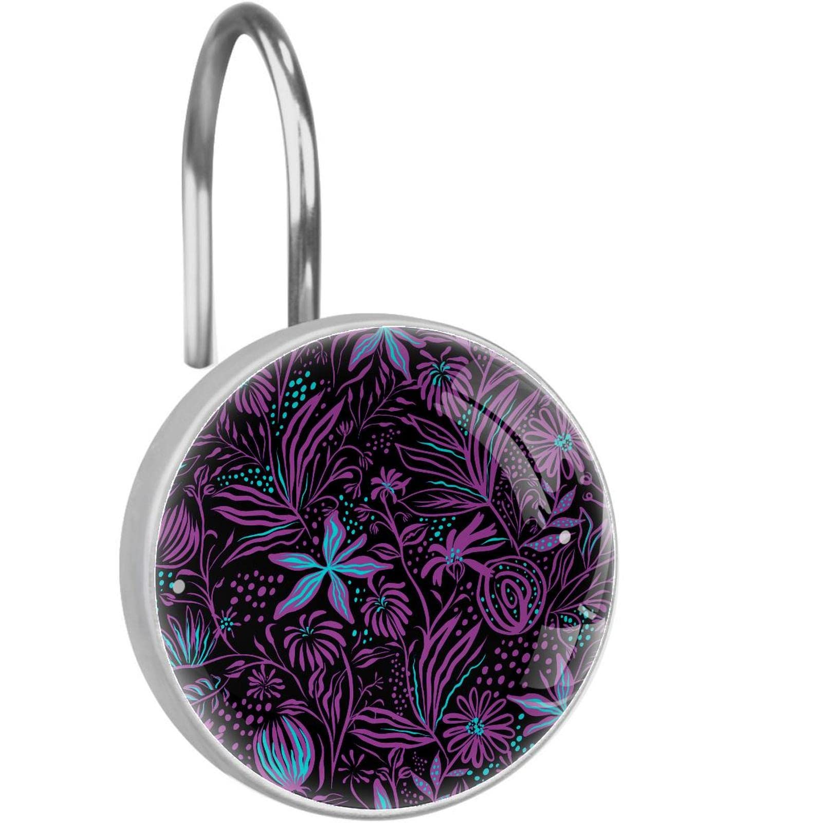 Crochets pour rideau de douche lot de 12 en acier avec motif plantes violettes pour salle de bain
