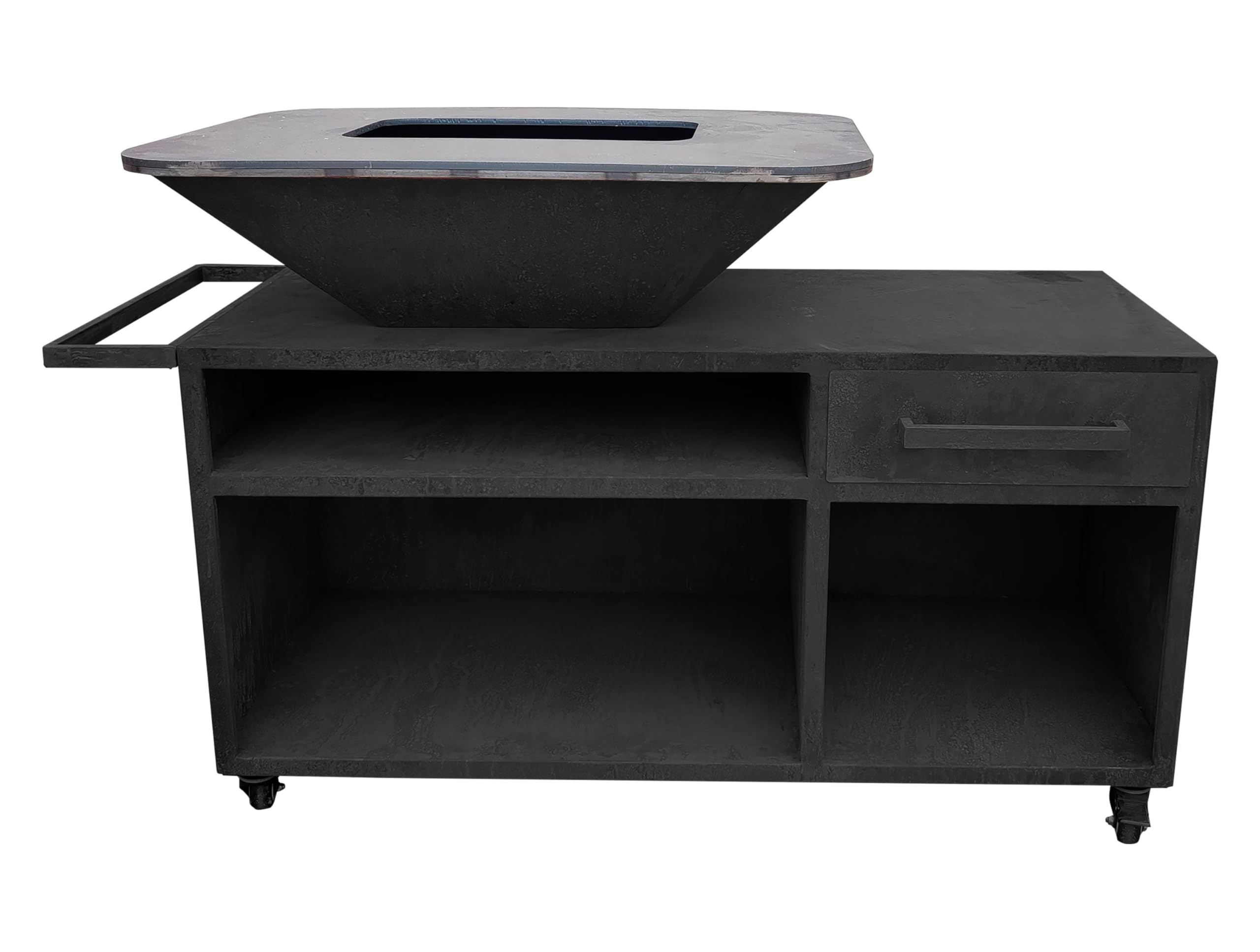 PURLINE | Barbecue avec armoire en acier, grande plaque de cuisson et gril - Grand barbecue d'extérieur avec rangement intégré et plaque de cuisson professionnelle en acier (Noir)