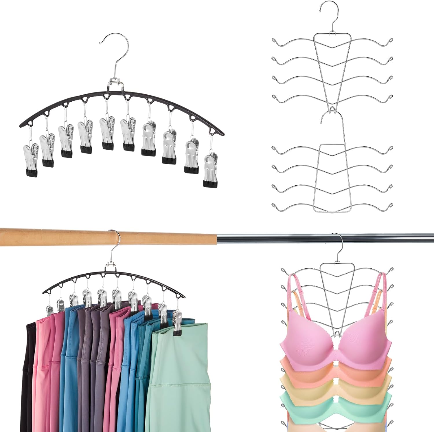 HOUSE DAY Bra Hangers 2 Pack & Legging Organizer 2 Pack w/20 Clips Holds 20 Leggings