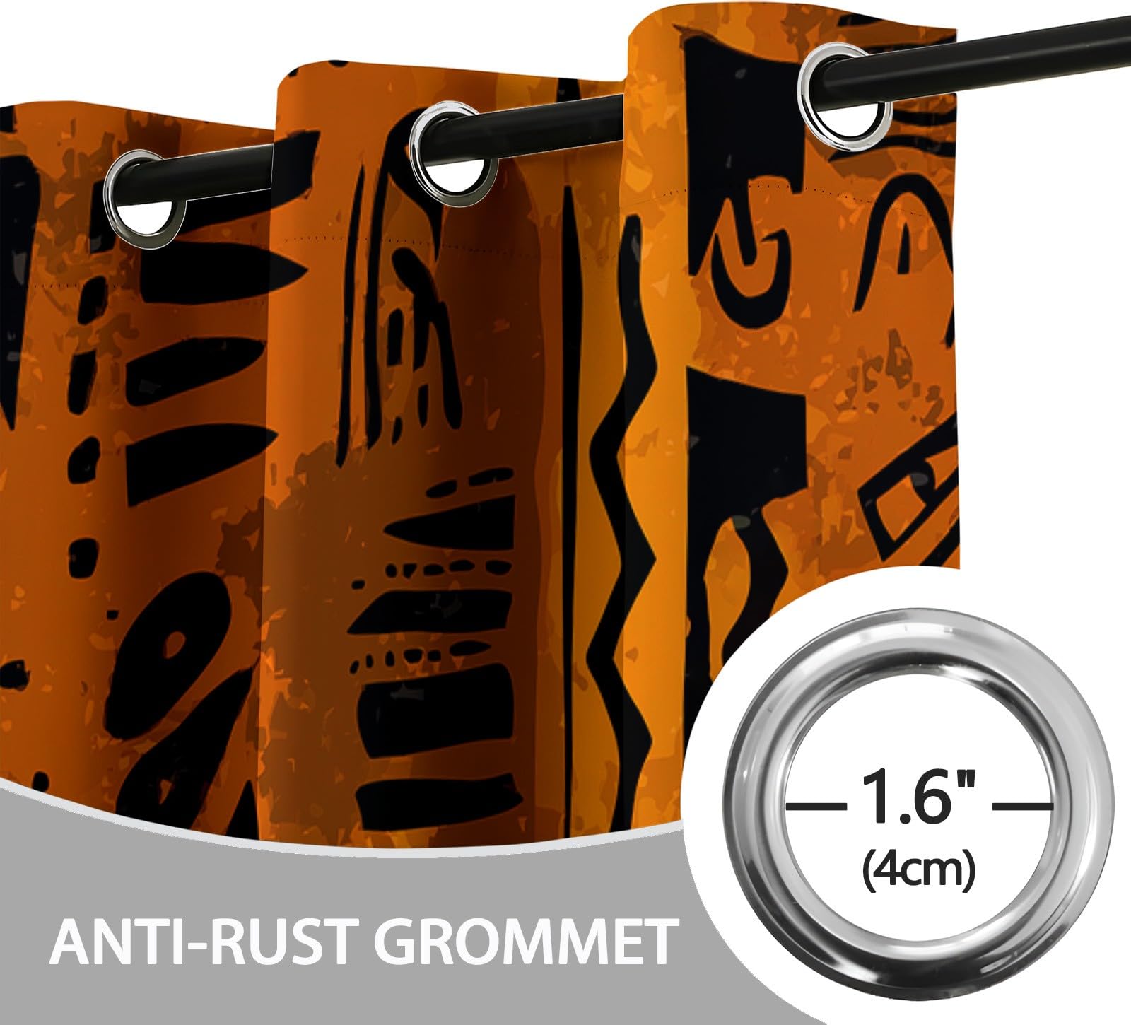 Générique Lot De 2 Rideaux Occultant Motif Tribal Africain Enfants Rideau à Oeillets Isolation Thermique, Couleur Orange Salon Rideaux Occultants, pour Chambre Salon Maison Bureau L 91.5 X H 214 cm