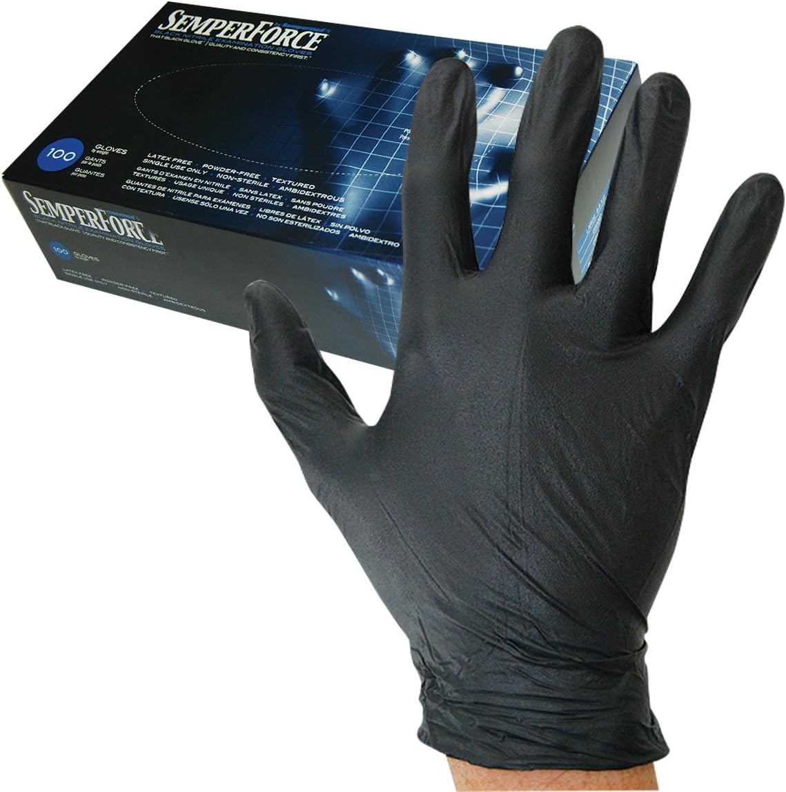 Sempermed BPM-100 Semperforce Box/100 Black Nitrile Glove, Medium