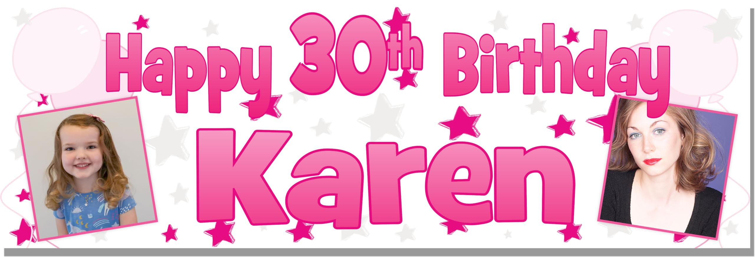 Large 6ft Personalised Birthday Banner with Photo for Women Girls Pink Silver Party Decorations Any Name and Age 13th 18th 21st 30th 40th 50th 60th 70th 80th