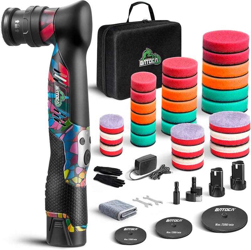 S5 Cordless Mini Car Polisher Buffer Sander Rotary & Dual Action | Small Polishing Machine DA Orbital for Car Detailing 1inch 2inch 3inch Polishing Pad Kit with 2x Battery 6 Speed 2000-5500RPM
