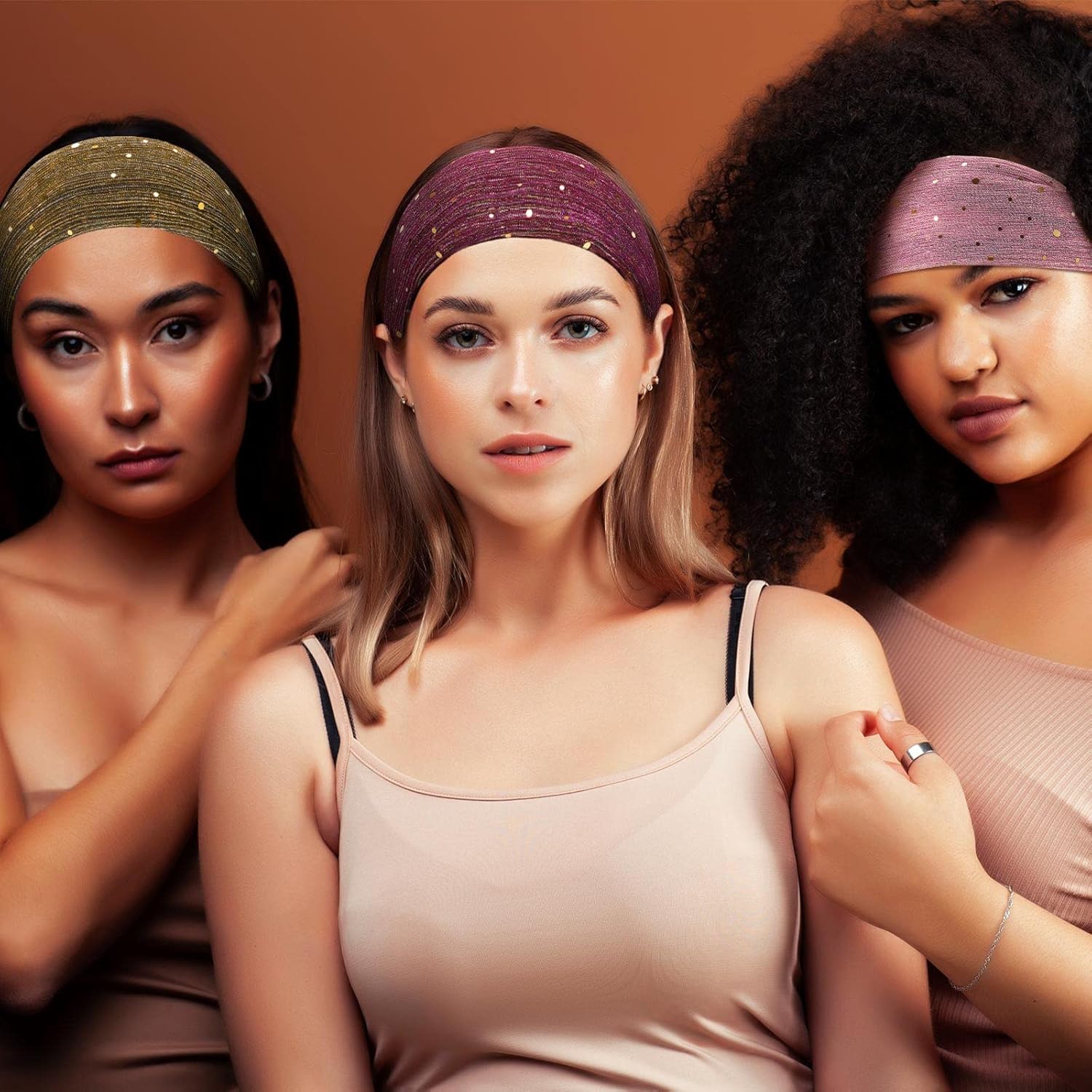 6 Pcs Boho Bling Sequin Headbands - Wide Stretchy African Head Wraps, Elastic Turban Headbands for Women, Yoga, Running & Sports - Image 6