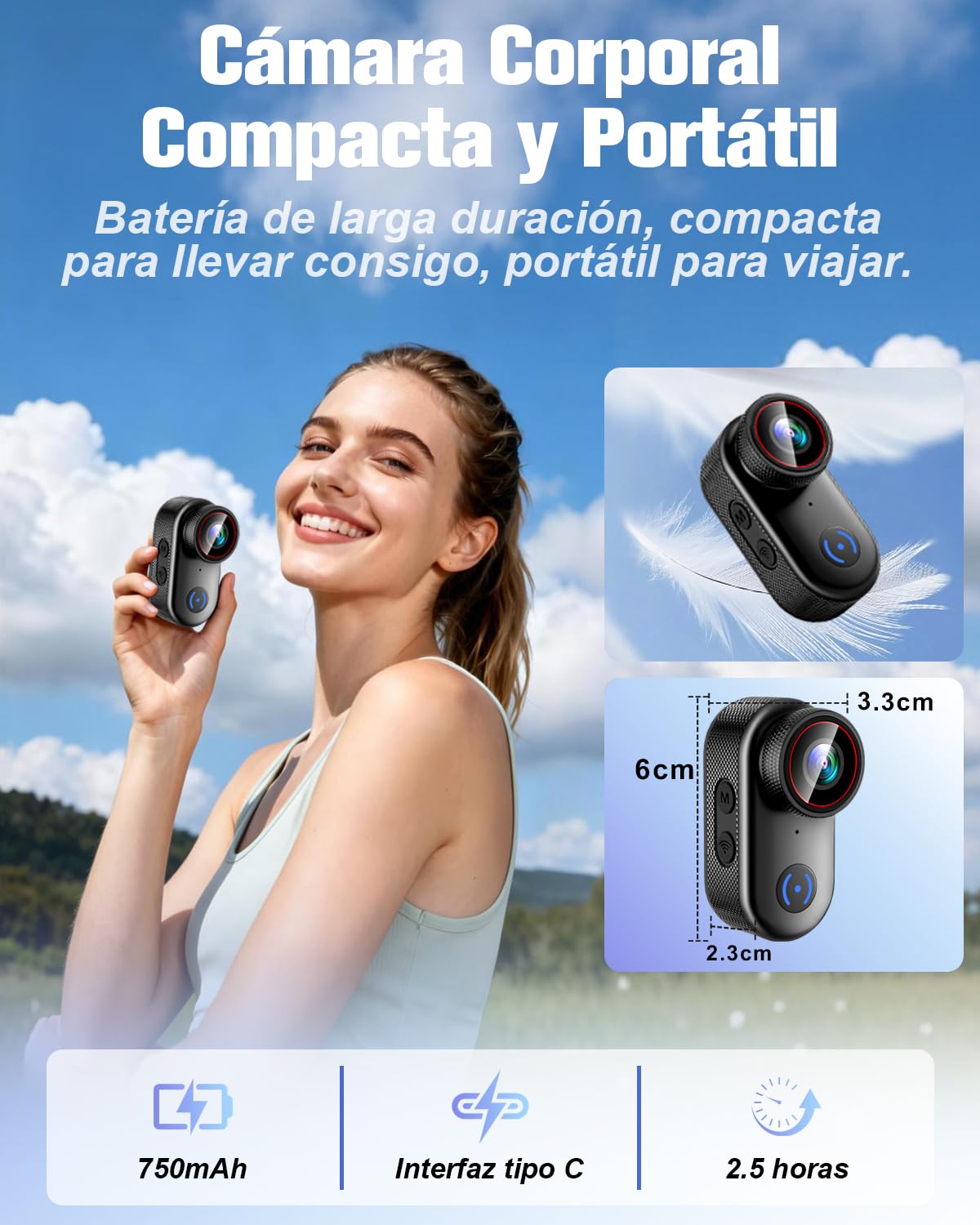 Camara Deportiva 4K, Mini Cámara de Acción WiFi, 140° Pequeña Videocámara de Casco Cámara Corporal Larga Duración con Varios Accesorios para Bici Moto Aire Libre