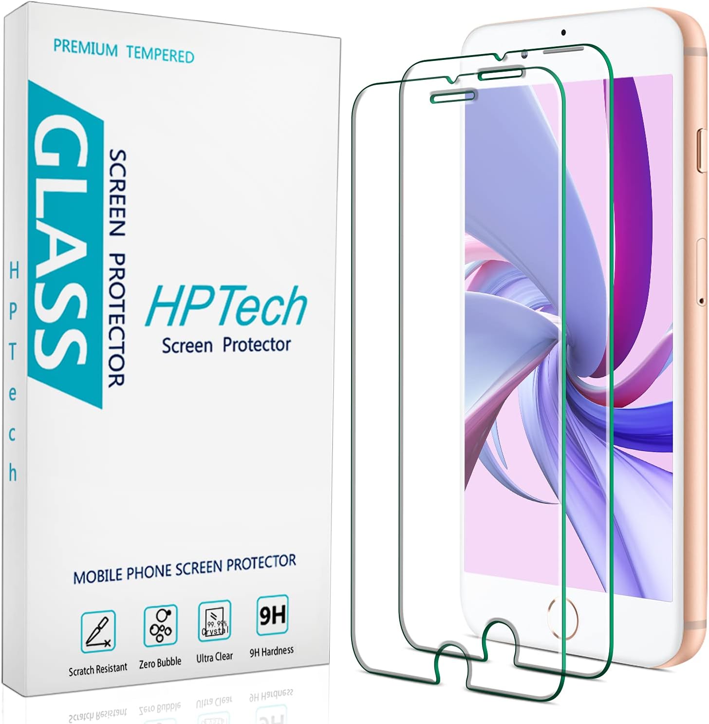 HPTech (2 Pack) Tempered Glass For iPhone 8 Plus, iPhone 7 Plus, iPhone 6S Plus, iPhone 6 Plus 5.5-Inch Screen Protector, Case Friendly, Easy to Install, Bubble Free