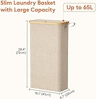 Vista 3 de Lifewit 65L Slim Laundry Hamper with Lid, Narrow Laundry Basket with Removable Bag & Bamboo Handles, Fodable Thin Dirty Clothes Hamper for Laundry