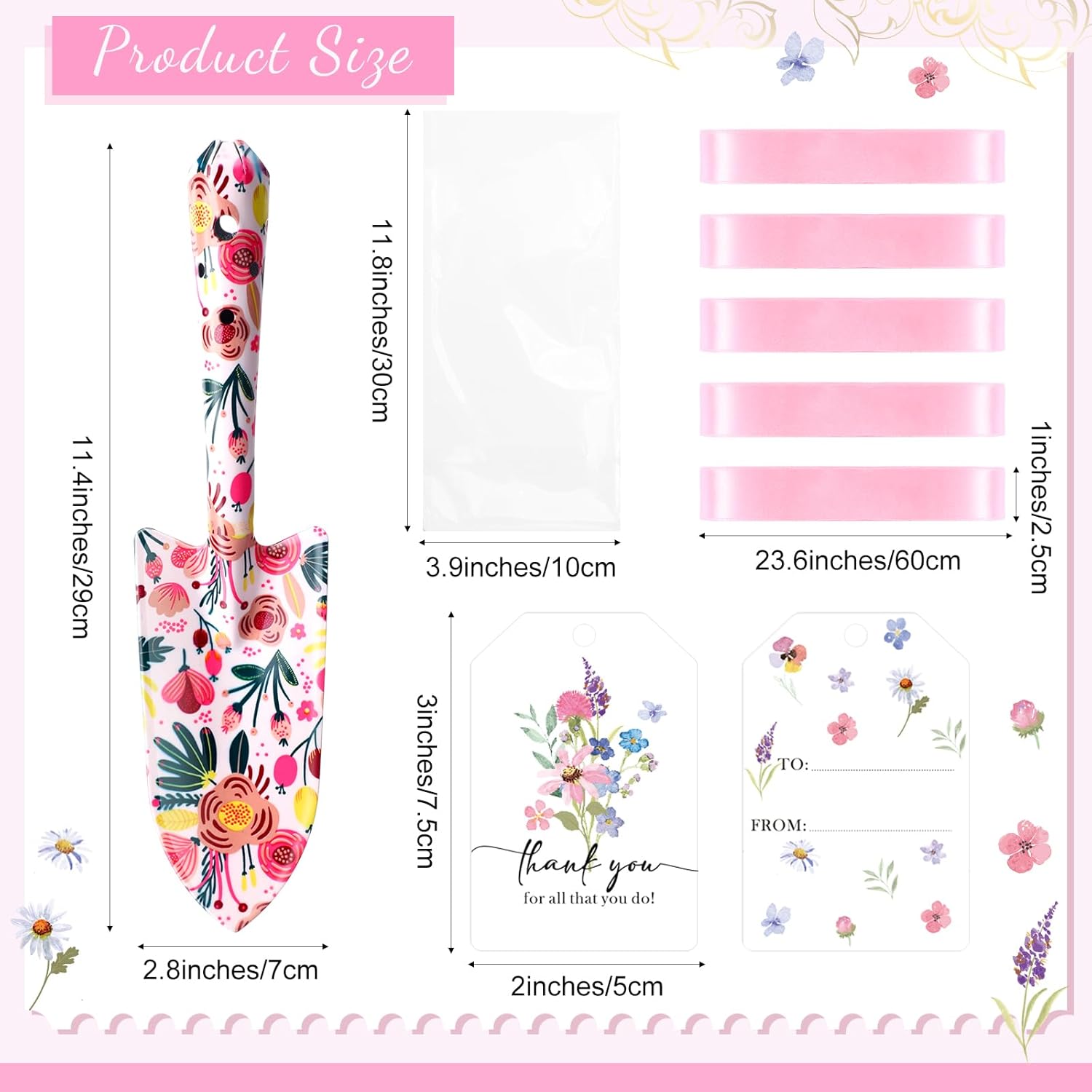 Blosssound 24 Set Garden Shovels Bulk Gardening Gift for Women Set Garden Tools Floral Hand Heavy Duty Trowels Thank You Cards with Bags for Mother Day Mom Birthday Teacher