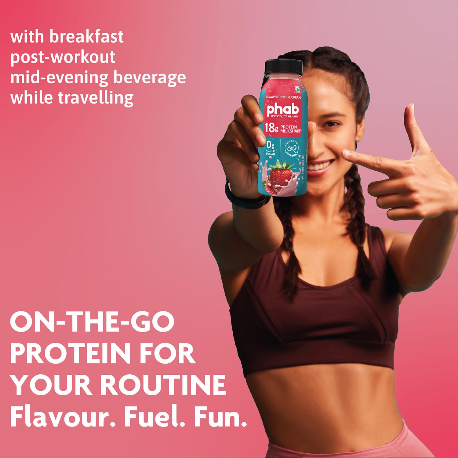 Phab Strawberries & Cream Protein Milkshakes with 18g Protein & No Added Sugar | Gluten-Free & Gut-Friendly, Trans Fat Free | Rich Source of Fibre & Pre-biotics | Healthy & Delicious (200ml, Pack of 24) 1