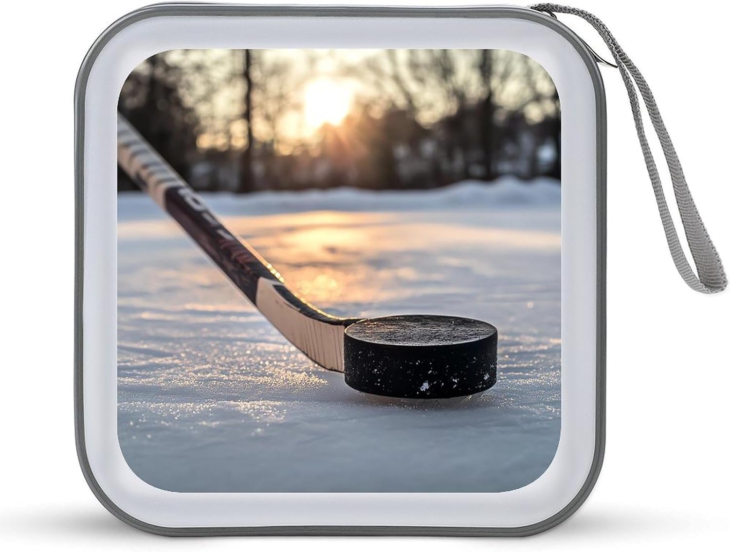 Hockey Puck And Stick Sliding Across The Ice CD Cases DVD Holder Storage Box Plastic Protection Case for Car Home Office Travel