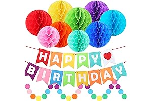 Rainbow Birthday Banner with Colorful Paper Honeycomb Balls