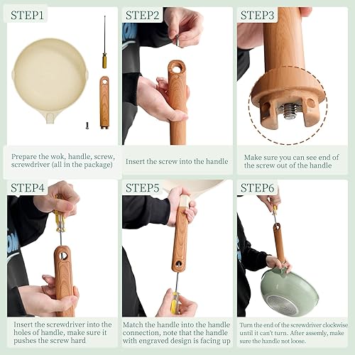 Miniatura 8 de Sartén antiadherente para wok de 12 pulgadas con tapa, sartén antiadherente con mango ergonómico, 100% libre de PEOA y PFOA, utensilios de cocina,