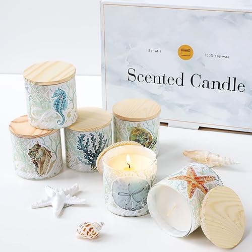 Miniatura 10 de Velas perfumadas para el hogar, paquete de 6 velas de cera de soja de 4.5 onzas de largo tiempo de combustión, elegante diseño floral clásico, velas