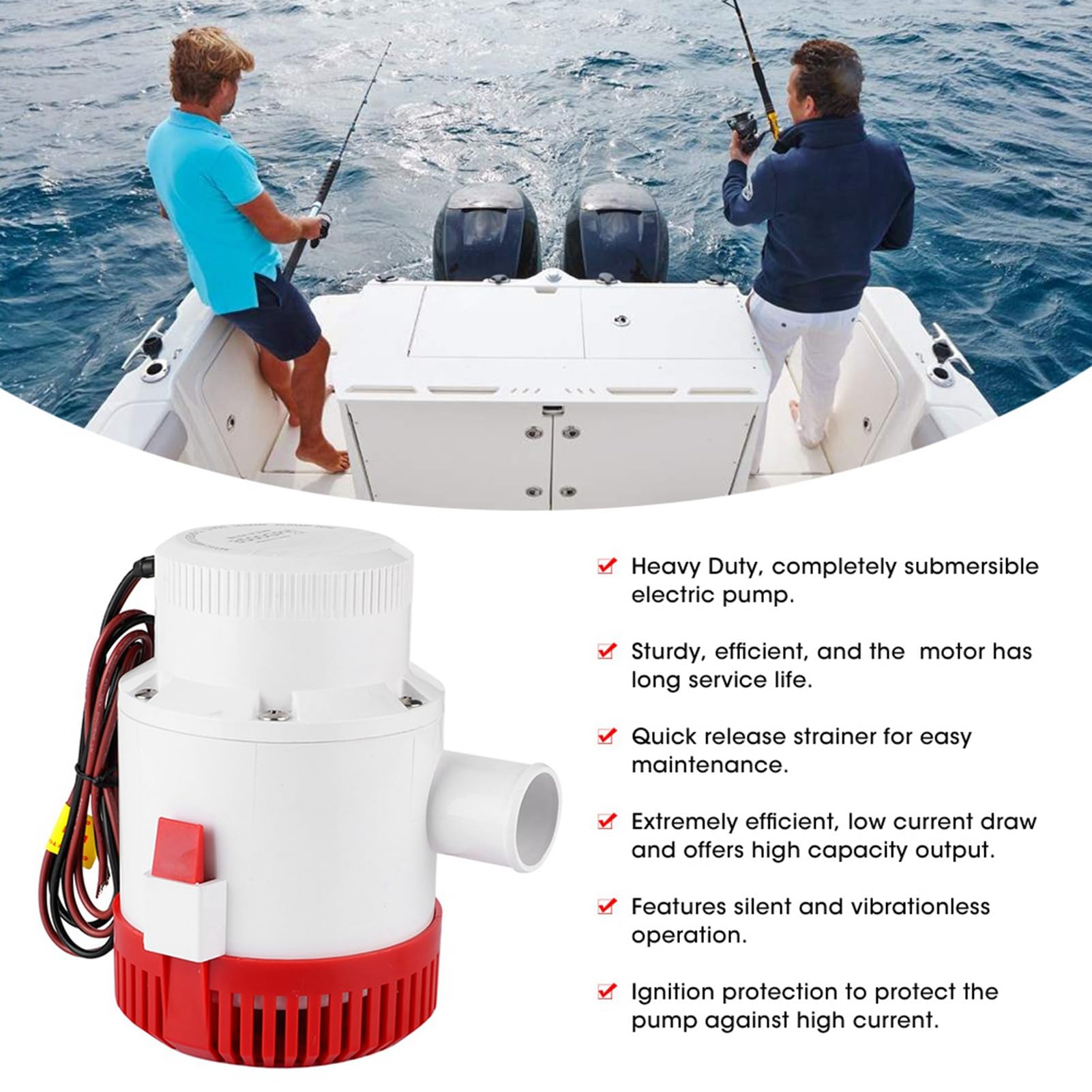 Bomba De Achique Marina Sumergible 3500GPH 12V G3500‑01 Para Barcos Y Yates Accesorio Profesional Con Eje De Acero Inoxidable Y Protección Contra Corrosión Diseño Duradero Y Eficiente