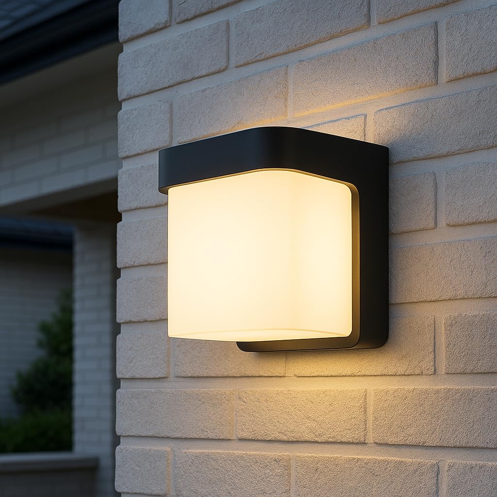 CGC Lighting Outdoor Wall Light LED Bulkhead Waterproof Shed Conservatory Garden Porch Patio Driveway Garage (Black Square)