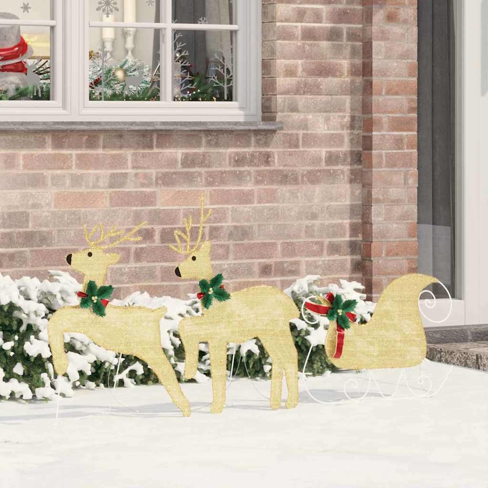Gecheer LED Rentiere Set 3 STK Warmes Weiss Stoff Figuren mit USB Anschluss Art Deco Design 43x18x66 cm Fuer Weihnachtsdeko Wohnzimmer Terrasse Innen und Aussenbereich