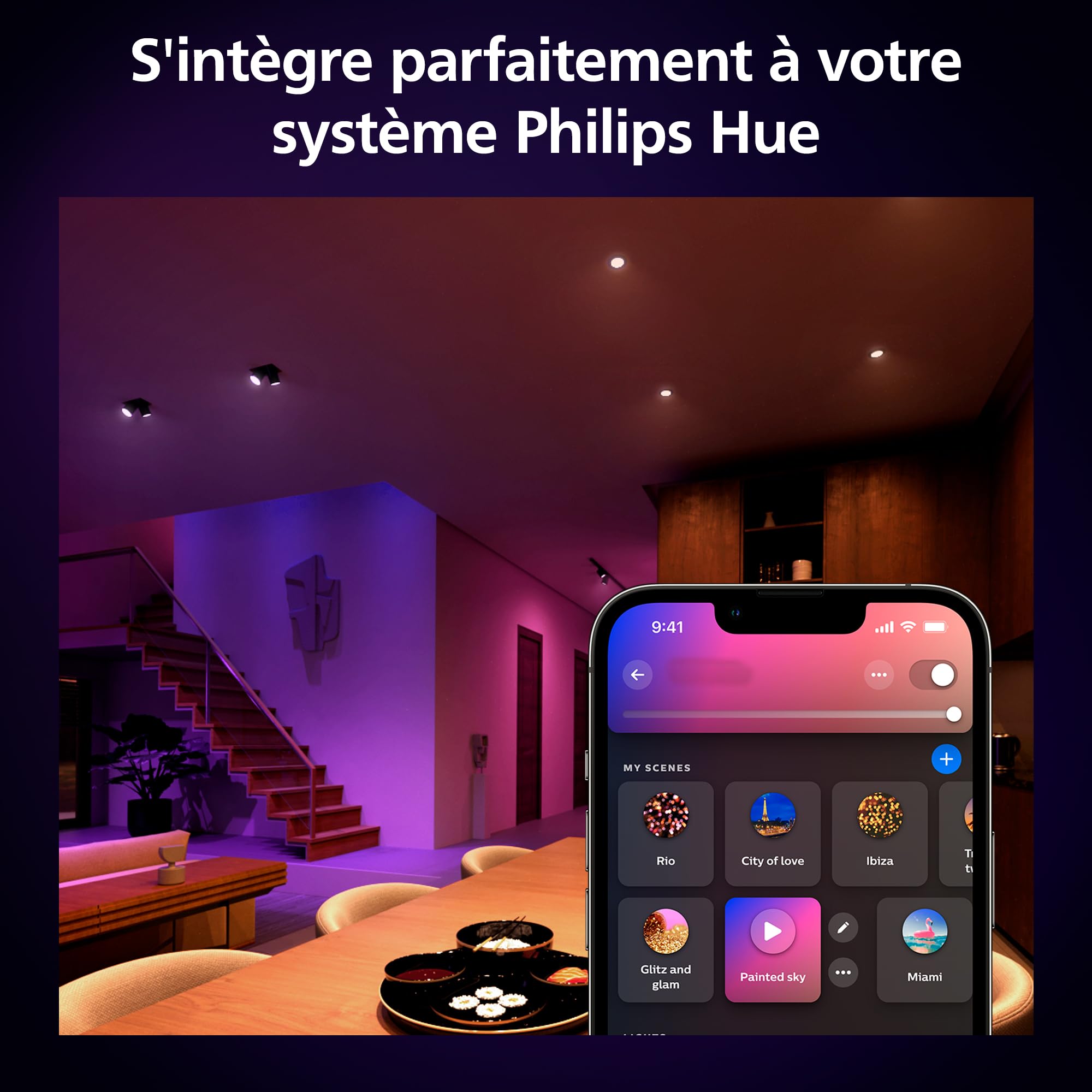 Philips Hue White and Color Ambiance, Ampoule connectée GU10, lumière Blanche et Couleur, Compatible Bluetooth, contrôle Vocal avec Alexa, Apple Home et Google Assistant, Blanc
