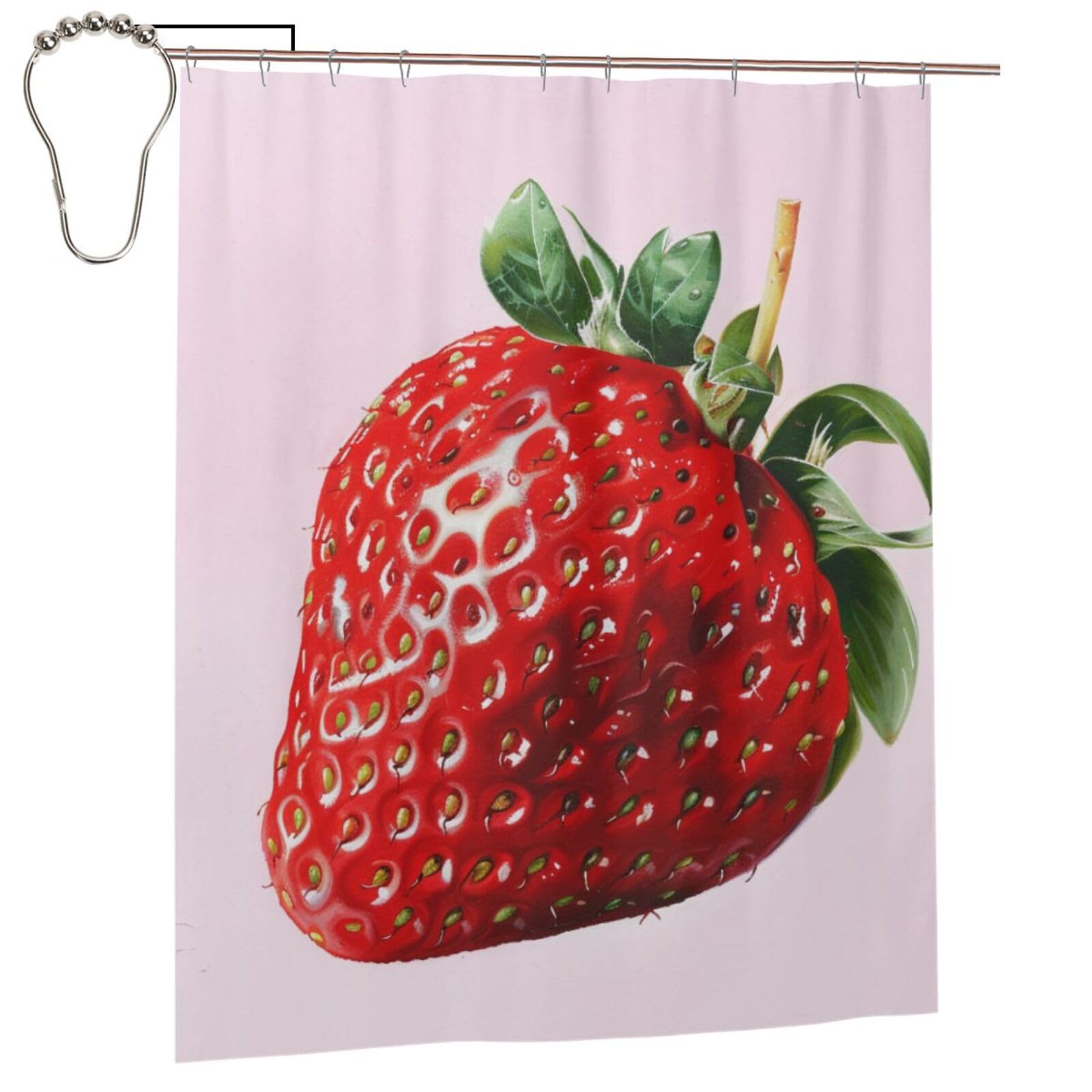 BWWHCCTI Strawberry Printed Shower Curtain With 12 Iron Hooks Opaque Quick Drying Waterproof Shower Curtains Sets For Bathroom 152x183 Cm