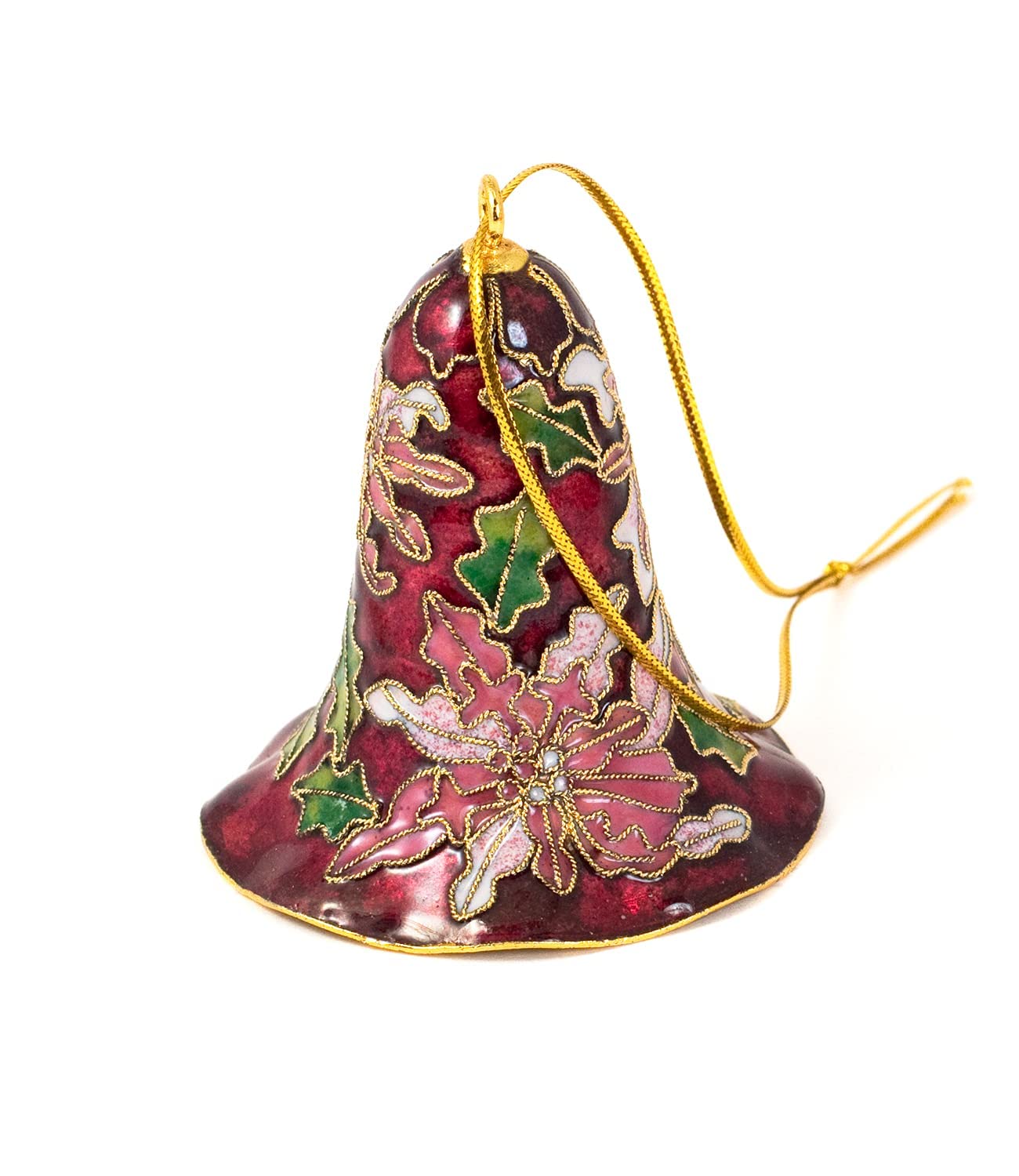 Value Arts Handmade Cloisonne Red Poinsettia Bell Ornament