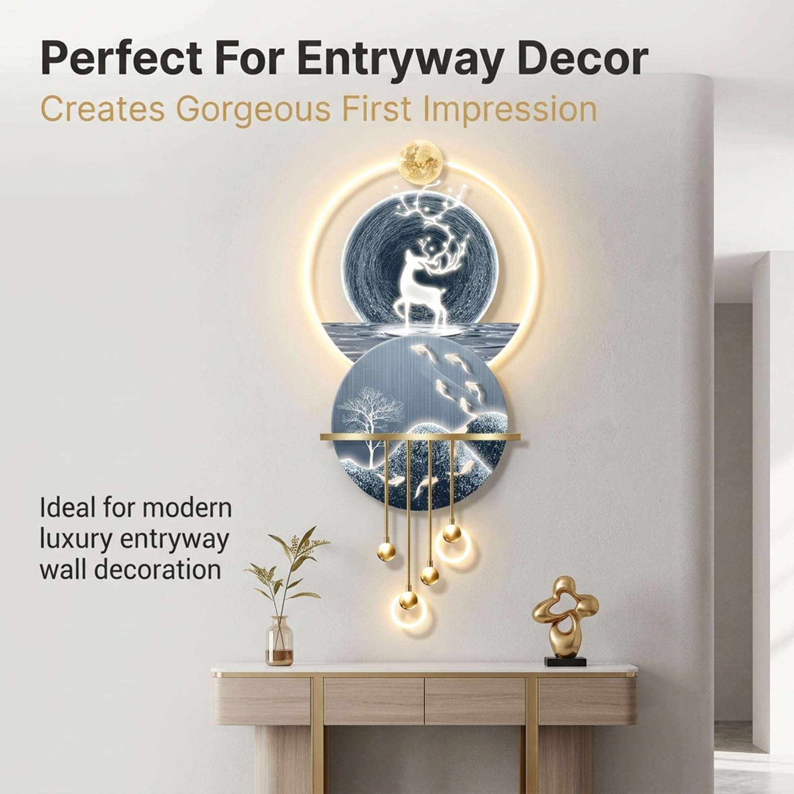 Quadro Moderno 3D con LED Decorazione Parete Illuminata per Casa Ufficio | Design 3D Immersivo, Illuminazione LED Calda, Installazione Facile, Arte Moderna(S,61.0IN*27.6IN_NO LED)