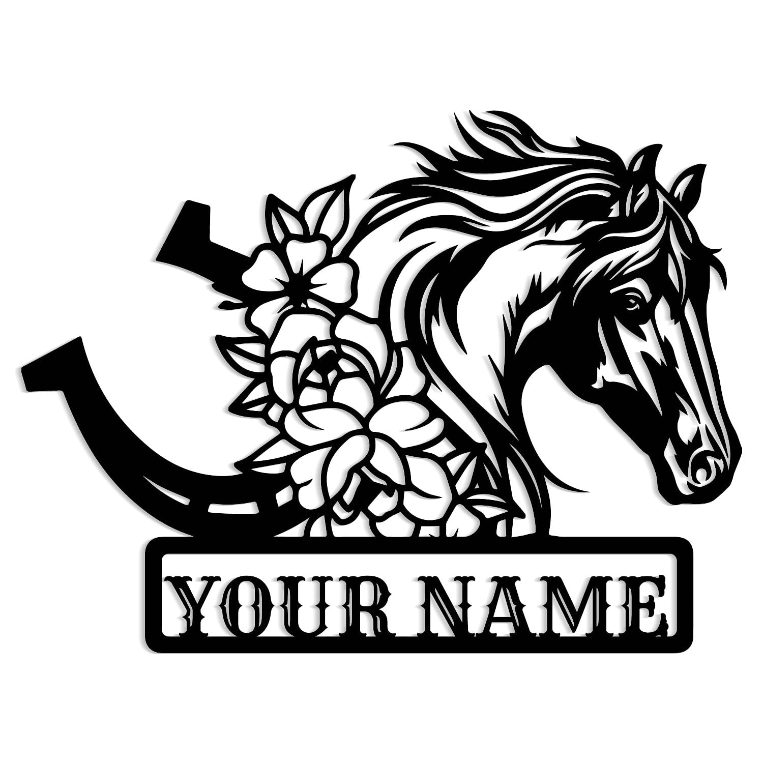 Oldeve Style-H Custom Metal Horseshoe Sign,Personalized Floral Horseshoe Ranch Sign, Personalized Metal Horse Decor,Western Horse Stall Decor,Horse Lover Gift (Style-H)