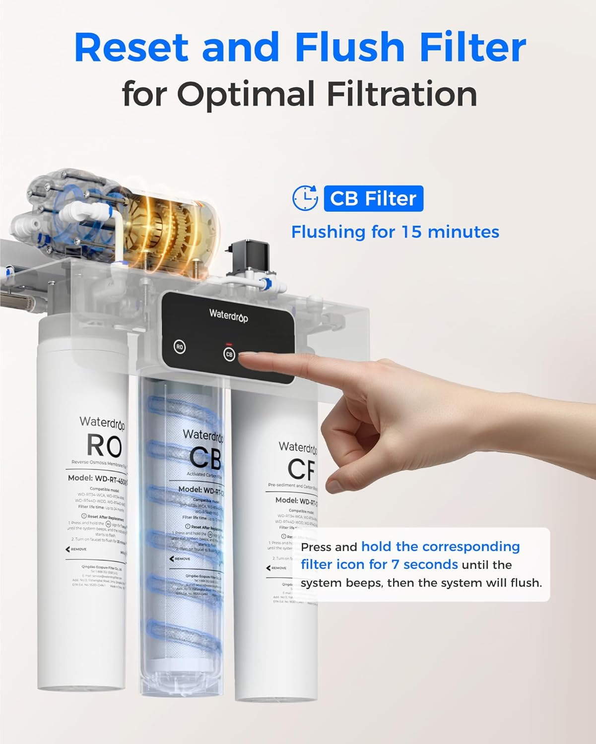Waterdrop RT-CB Filter, Replacement for Waterdrop T3-C & T4-A Tankless Reverse Osmosis System, Pack of 1 CB Filter, 12-month Lifetime