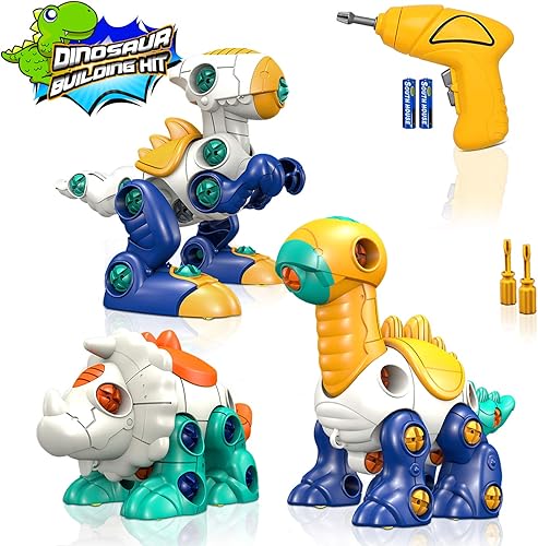 Miniatura 1 de Juego de juguetes de dinosaurio para niños de 3 unidades de construcción con herramientas de taladro eléctrico juego de juegos educativos de