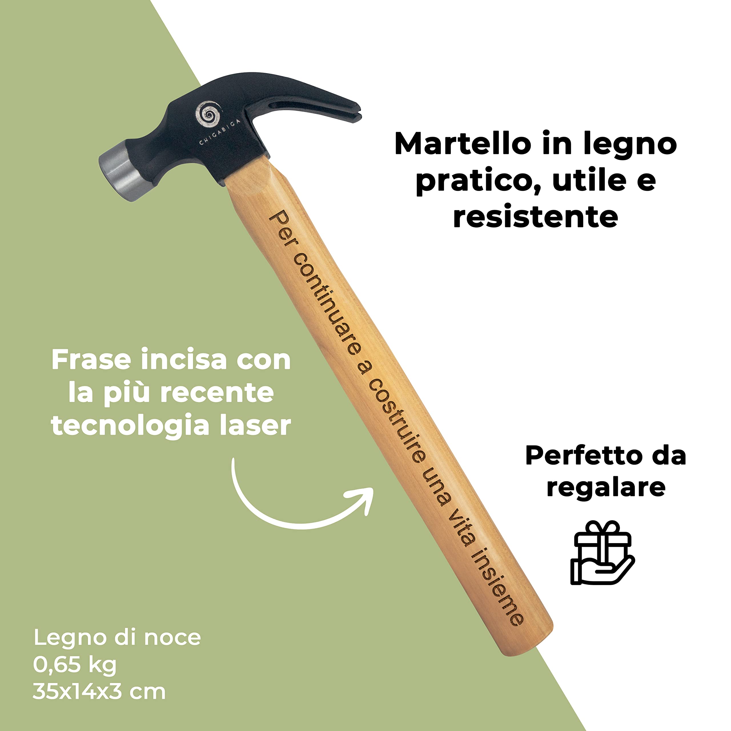 Martello personalizzato, regali originali per uomo, Natale, festa del papà, compleanno, fidanzato, San Valentino - Tre frasi disponibili (Per continuare a costruire una vita insieme)