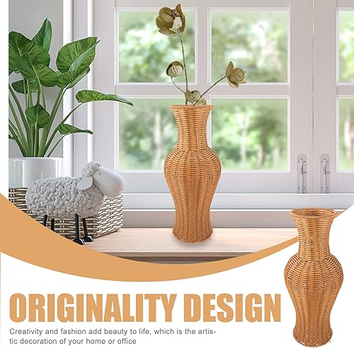 Miniatura 9 de TEHAUX Jarrón de mimbre de imitación de ratán, florero de flores de granja, florero de flores secas, plantas bohemias, soporte para maceta,