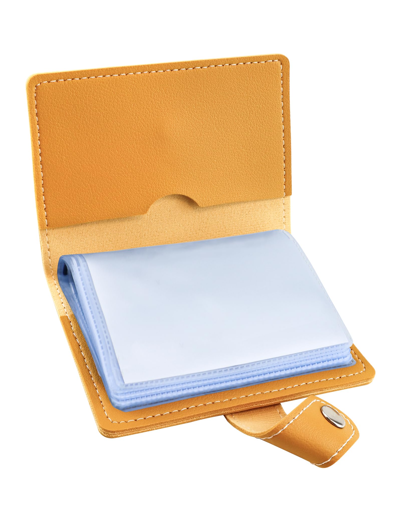 GAUENEEN Leather Business Card Holder, 26 Card Slots, RFID Blocking Secure Professional Card Organizer with Snap Closure, Yellow, 4.13 x 3.27 x 0.73 inches, Classic