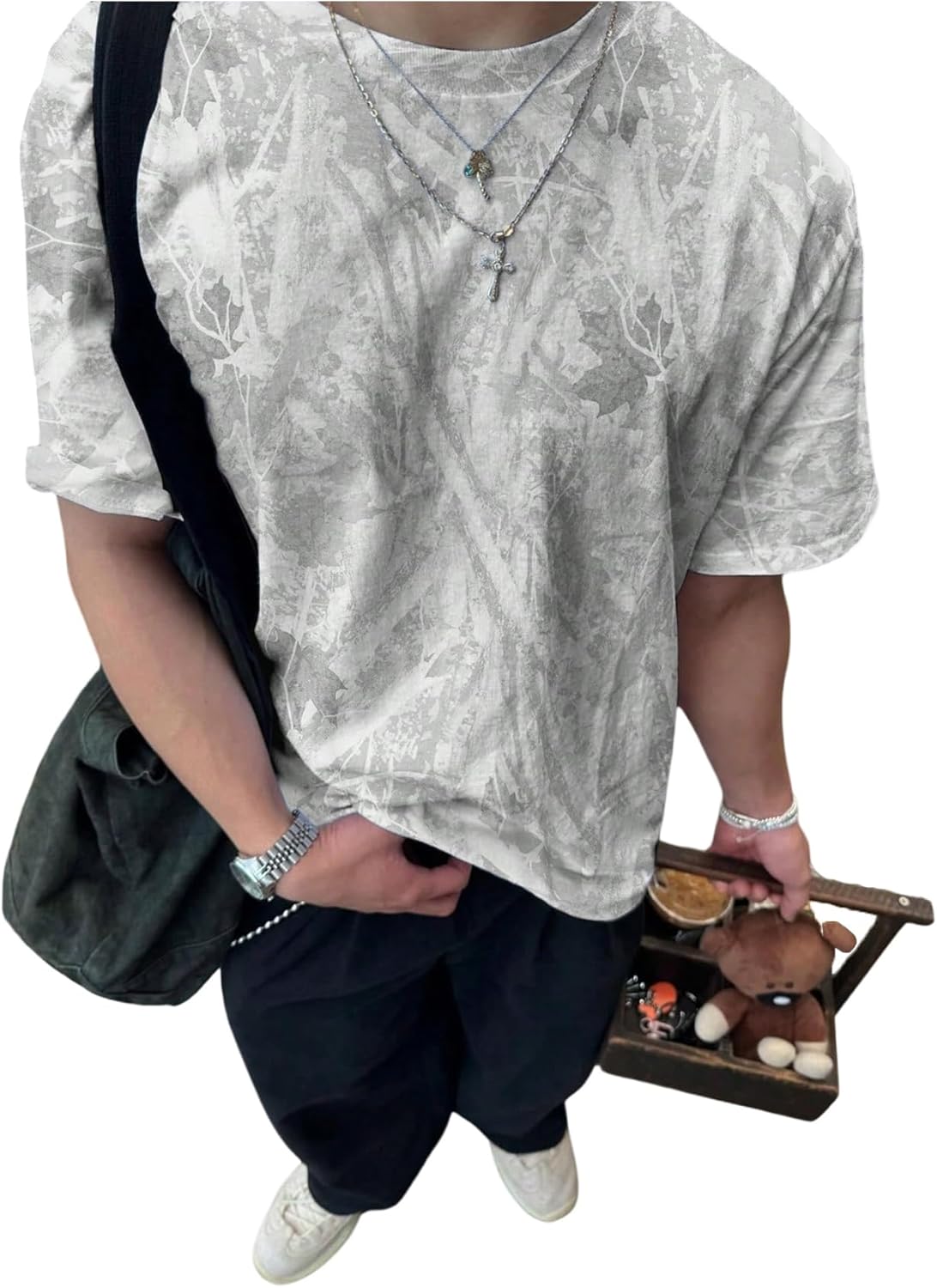 SOLY HUX Men's Camo T Shirt Short Sleeve Maple Leaf Print Vintage Tees Summer Tops Streetwear