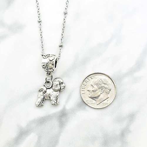Miniatura 4 de Bichon Frise Charm Necklace in Silver Pewter 18 Inch Stainless Steel Saturn Chain Adorable Mixed Metal Paw Print Bale Great Choice for Her
