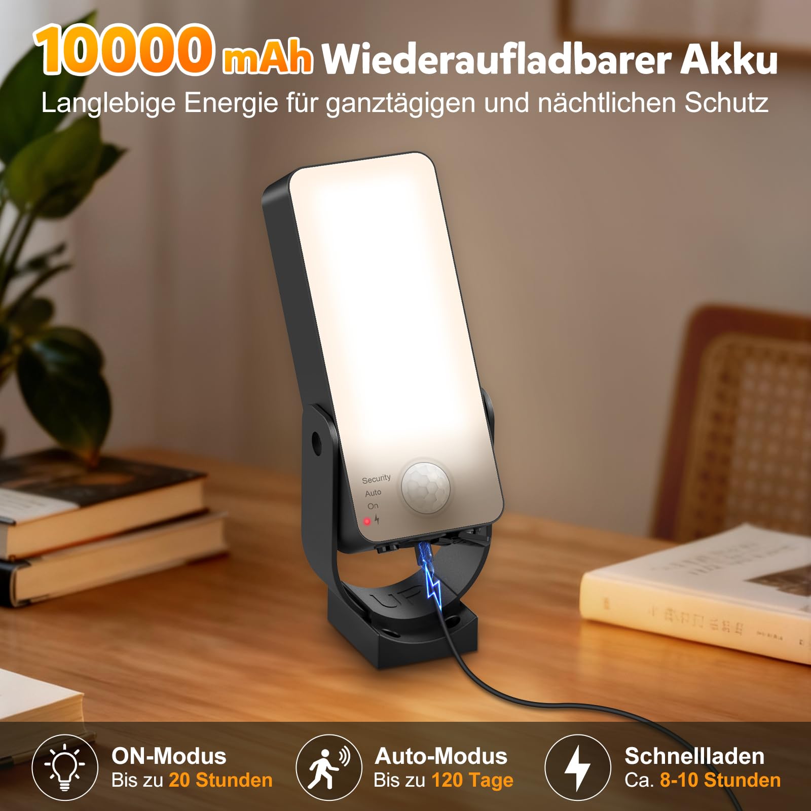 Außenwandleuchte Außenlampe mit Bewegungsmelder, 10000mAh Akku Wandleuchte mit Fernbedienung, 3 Modi 3000K-6000K Timer Led Aufladbare lampe mit bewegungsmelder aussen für Garage, Hof, Haustür-2 Stück