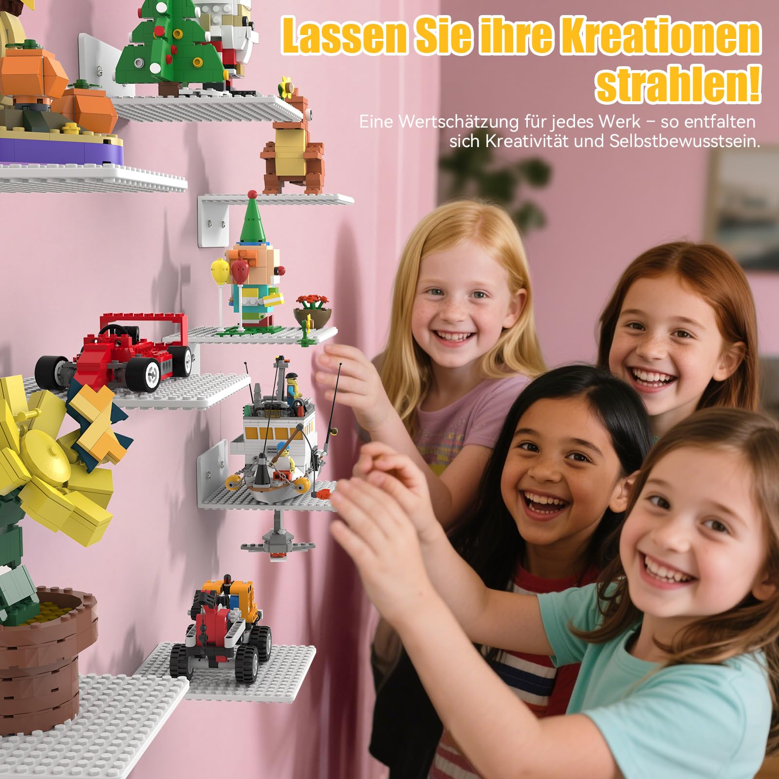 12er-Set Regal Wandregal Bausteine, ABS Schweberegal & Wandboards | 12,7x14cm mit beidseitig 16x17 Noppen, Vitrine & Display für Baustein Minifiguren, Weiß