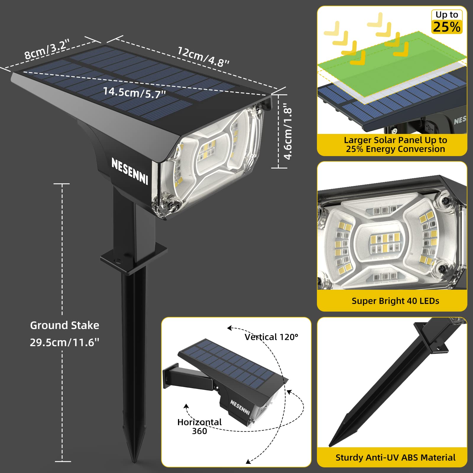 Color Changing Solar Lights Outdoor Spotlights with 9 Light Modes, 40Led Colored Solar Spotlights Outdoor Lights,IP65 Waterproof Multicolor Halloween Christmas Lights,360°Adjustable Color Solar Lights