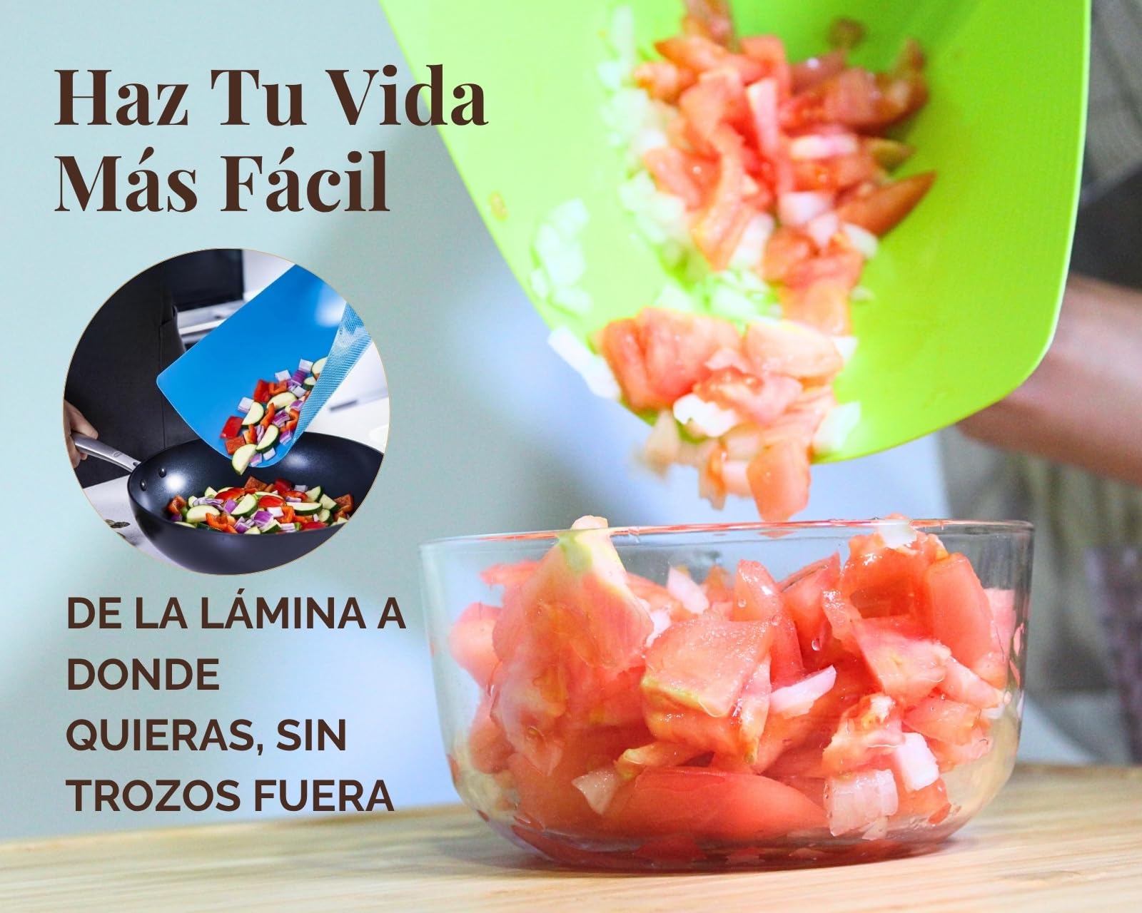 Tabla de Cortar Antibacteriana - 6 Tablas de Cocina en 1 - Tabla para Cortar Cocina - Tabla Cortar Bambú - Sin BPA - 5 Láminas para Evitar la Contaminación Cruzada - Qualis Summa