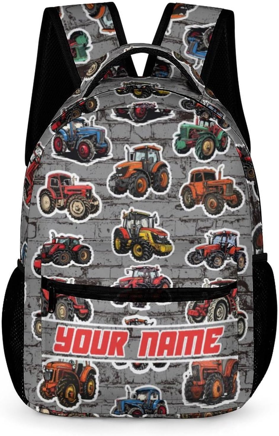 Custom Tractor School Backpack, 16 Inch Cute Tractors Themed Bookbag for Kids Girls Boys, Daily School Backpacks for Students Children, Lightweight, Large Capacity