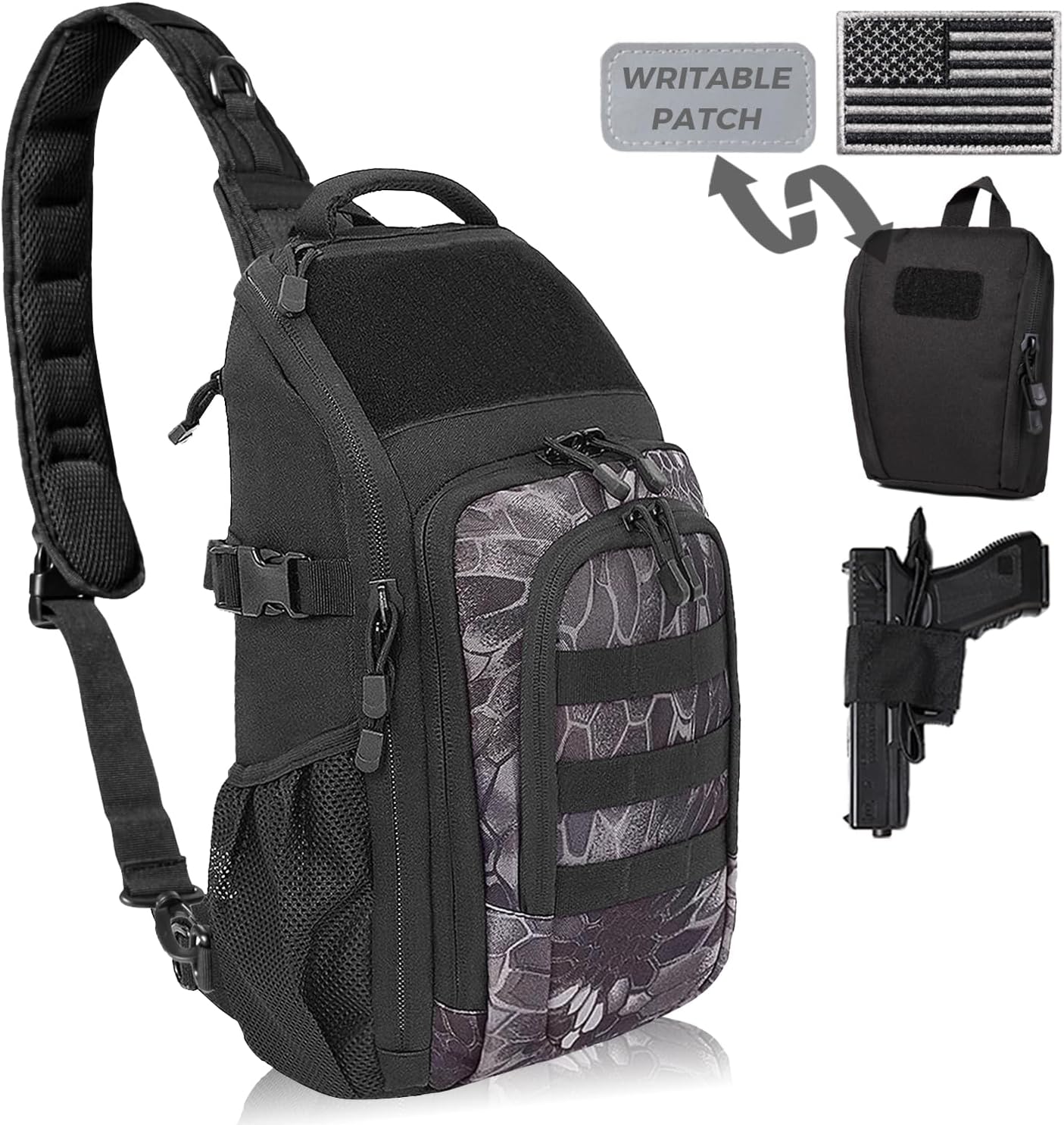 DBTAC Tactical Personal Defense EDC Bags & Packs | 10L Military Shoulder Backpack with Sling for Concealed Carry, Range, Travel, Hiking, Outdoor Sports (Black Obsidiann)