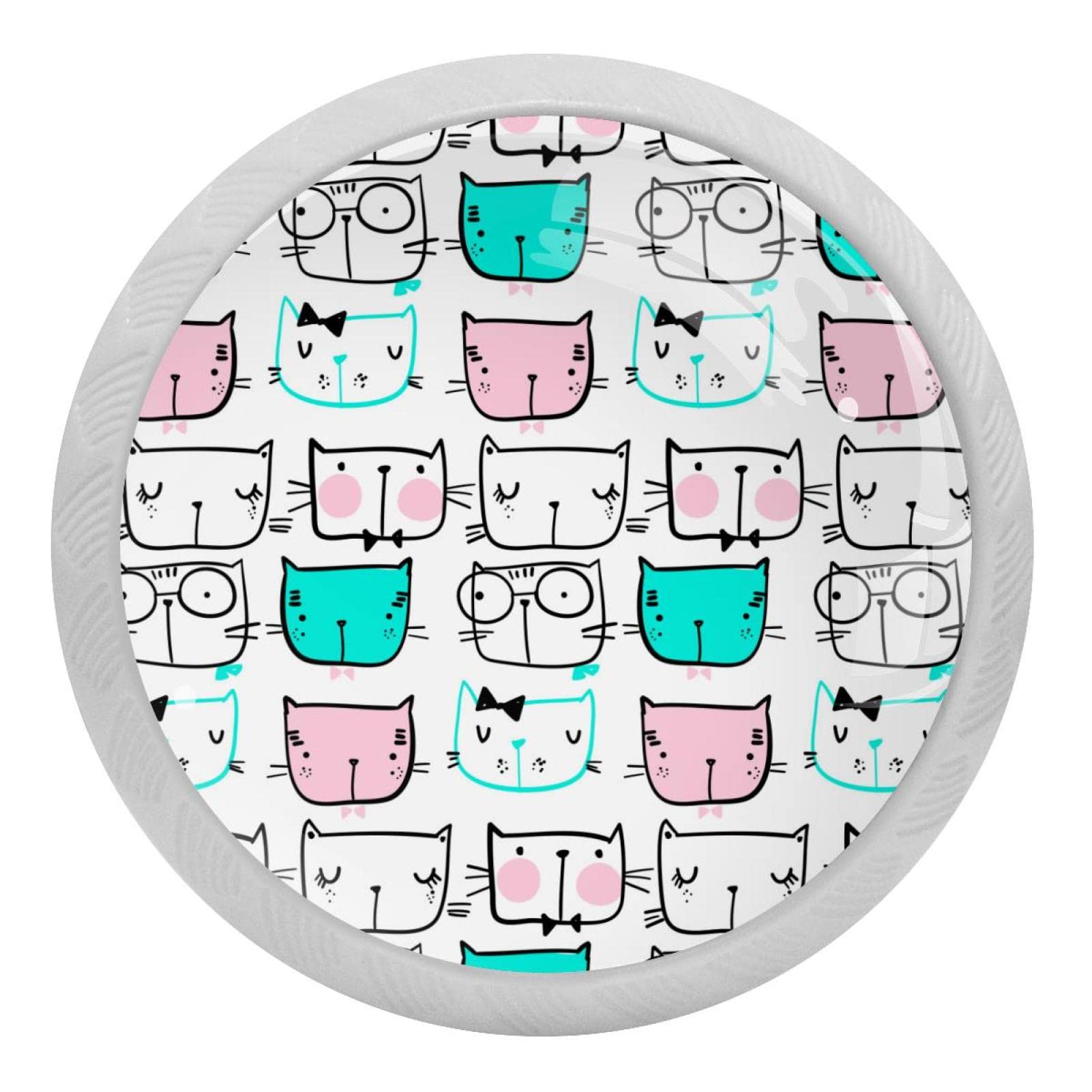 Bouton de placard cuisine chat fluorescent en verre, lot de 4 poignées de tiroir 3,5cm avec vis