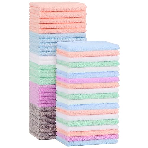 Orighty Paños para Bebé Paquete de 50, Toallas Faciales para Bebé de Microfibra de Vellón de Coral, Paños de Lavado Suaves y Absorbentes para Recién