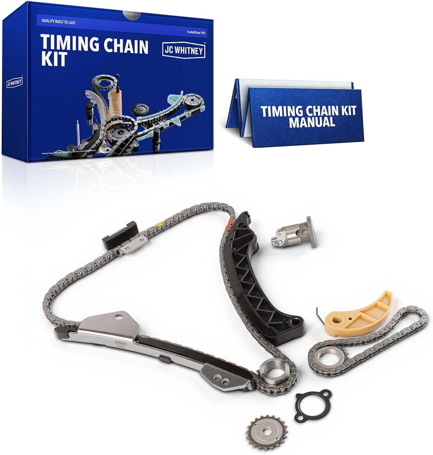 JC Whitney JFBAJCWTCK00027 Engine Timing Chain Kit with Tensioner - Fits DOHC L4 1.8L - Compatible with Toyota Corolla 09-19, Prius 10-19, Matrix 09-14, Prius Plug-In 12-15