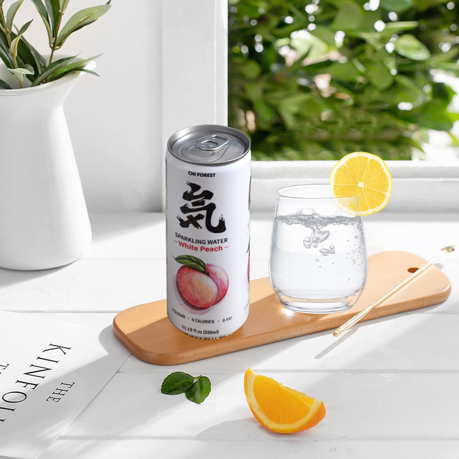 CHI FOREST White Peach Sparkling Water, 0 Calories and 0 Suger Flavored Bubbly Water, 11.16 Fl oz, Pack of 24
