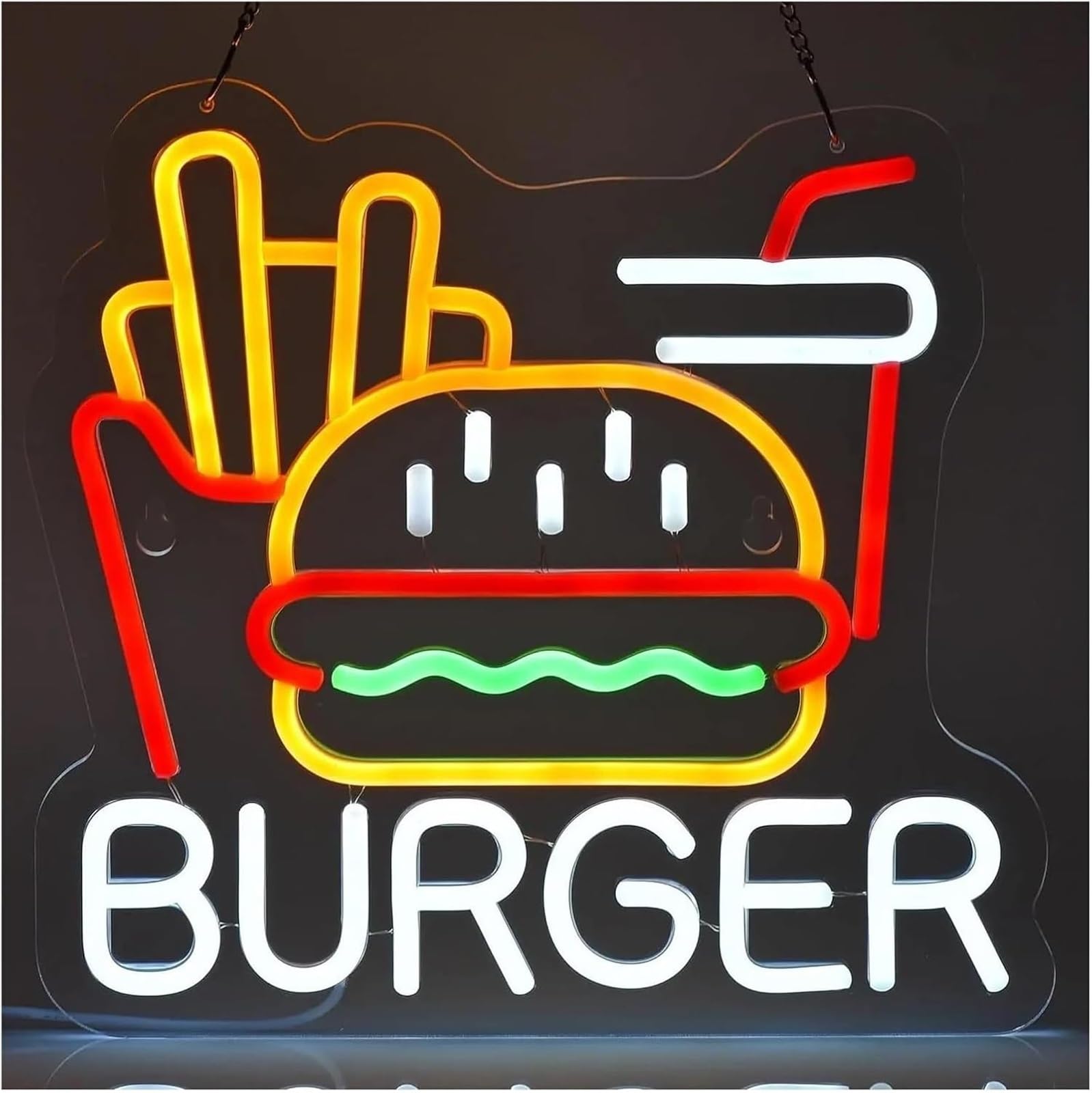 Aextroi neon Lights Sign Burger for neon Sign Fries LED Light for Wall Art Decor for Hamburger Fast Food Business Home